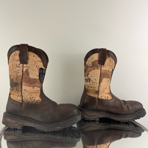 !SOLD! CODY JAMES Brown Leather Camo Flag Vibram Decimator Comp Toe Work Boots - Picture 3 of 13